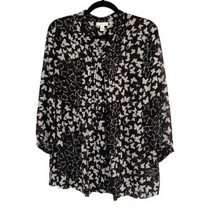 CHARTER Club Butterfly Novelty Print Button Down Blouse Long Sleeve